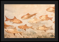 Un cartel con peces en tonos suaves y terrosos que se mueven armoniosamente por el agua.-4