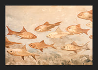 A poster with fish in soft, earthy tones moving harmoniously through the water-5