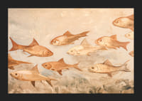 Un cartel con peces en tonos suaves y terrosos que se mueven armoniosamente por el agua.-5