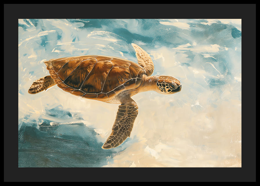 En harmonisk plakat af en majestætisk havskildpadde, der glider gennem det klare vand-12