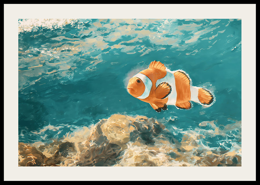 Une affiche d'un charmant poisson-clown nageant dans l'eau cristalline-12