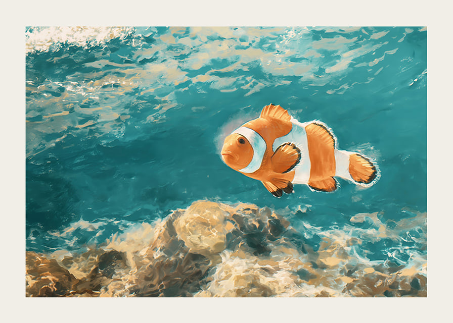 Une affiche d'un charmant poisson-clown nageant dans l'eau cristalline-12