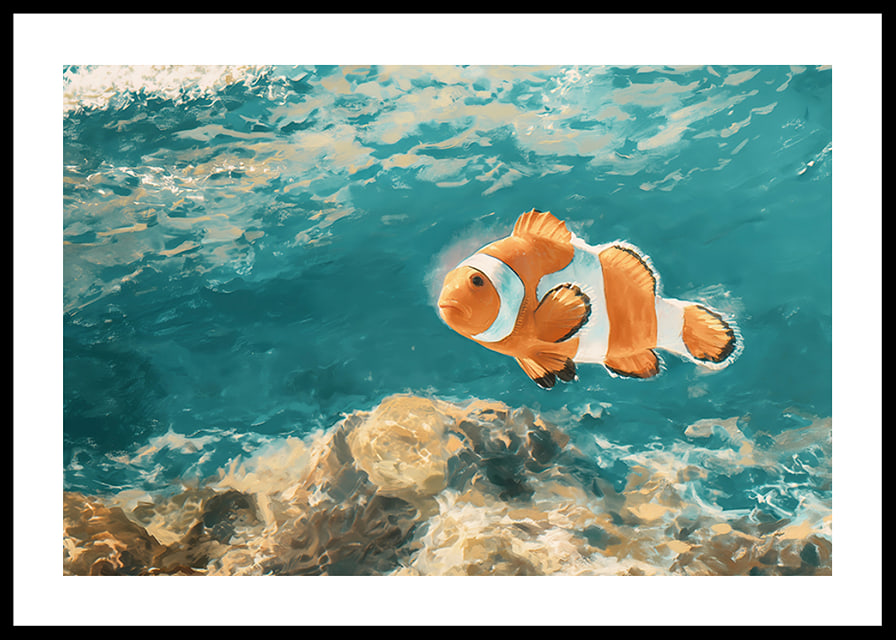 Une affiche d'un charmant poisson-clown nageant dans l'eau cristalline-12