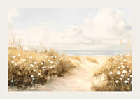 A poster of a sandy path leading through blooming dunes towards the sparkling sea-3