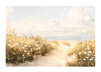 A poster of a sandy path leading through blooming dunes towards the sparkling sea-1