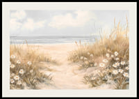 A poster of a sandy path leading through blooming dunes to the Pacific Ocean-2
