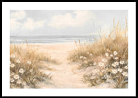 A poster of a sandy path leading through blooming dunes to the Pacific Ocean-0