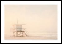 A poster of a lonely lifeguard tower wrapped in soft sea fog-0