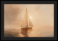 A poster of a sailboat gliding through the Pacific Ocean in golden morning light-4