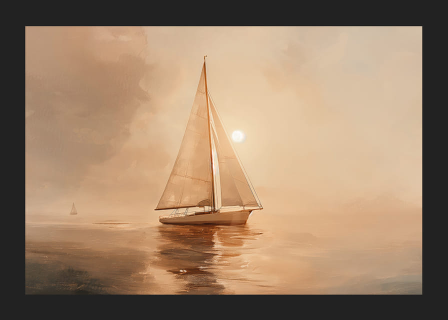 A Csendes-óceánon átsikló vitorlás plakátja aranyos reggeli fényben-12