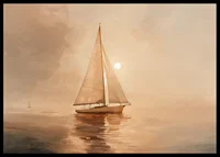 A poster of a sailboat gliding through the Pacific Ocean in golden morning light-6