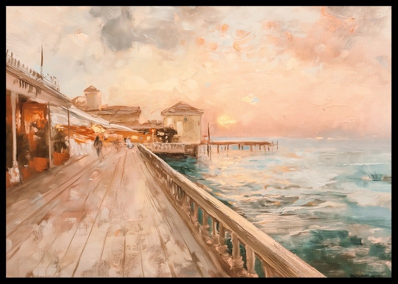 A poster of a coastal walk in the warm light of sunset-12