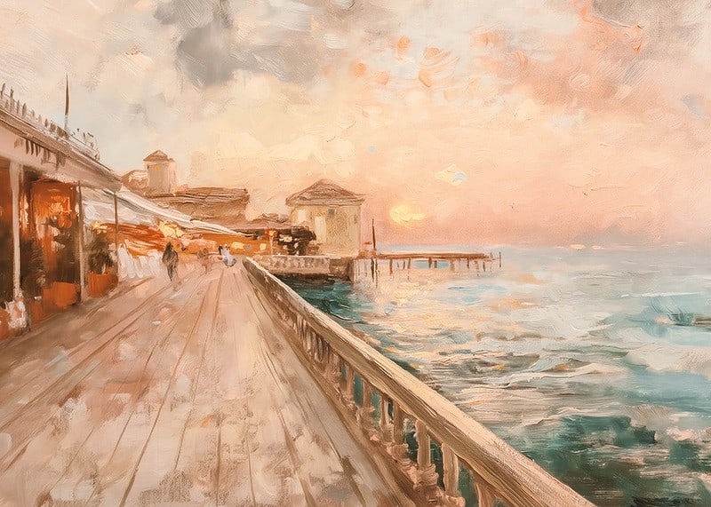 A poster of a coastal walk in the warm light of sunset-12