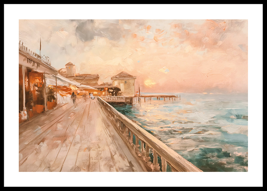 A poster of a coastal walk in the warm light of sunset-12