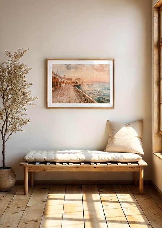 Een poster van een kustwandeling in het warme licht van de zonsondergang-12