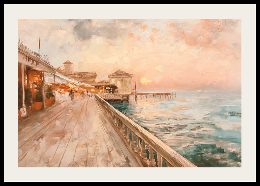 A poster of a coastal walk in the warm light of sunset-12