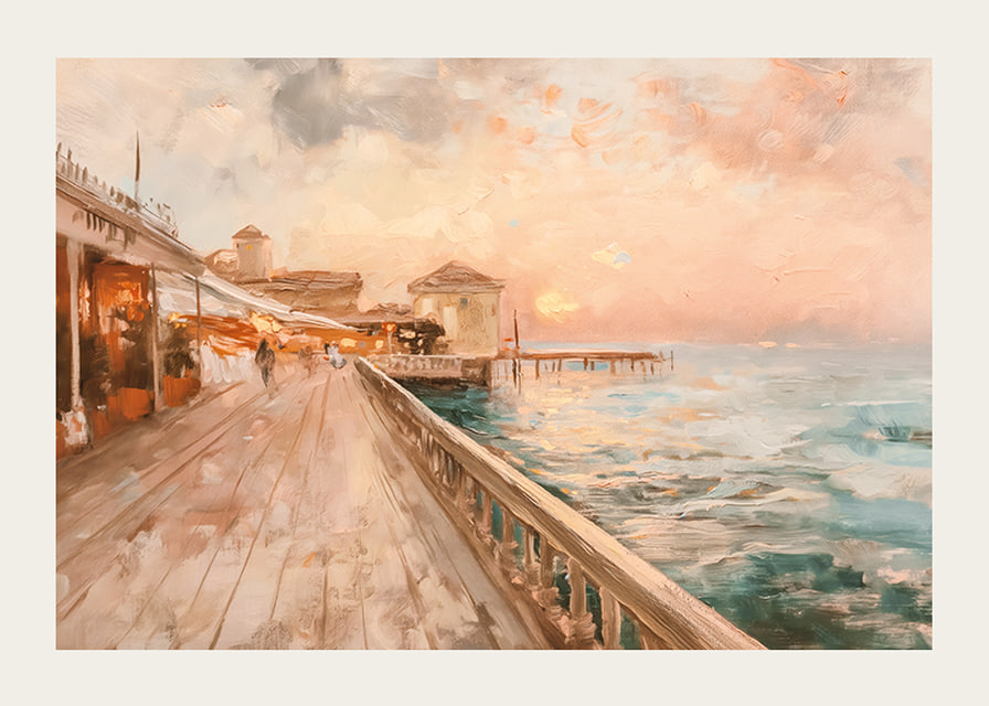 A poster of a coastal walk in the warm light of sunset-12