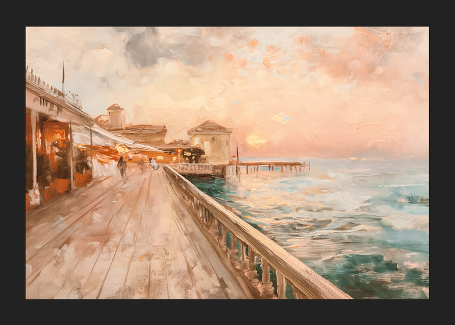 Plagát pobrežnej prechádzky v teplom svetle západu slnka-12