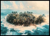 A poster of a remote tropical island, surrounded by crystal clear water and swaying palm trees-6