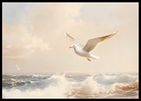 En poster av en mås i flykt över havets skummande vågor-6