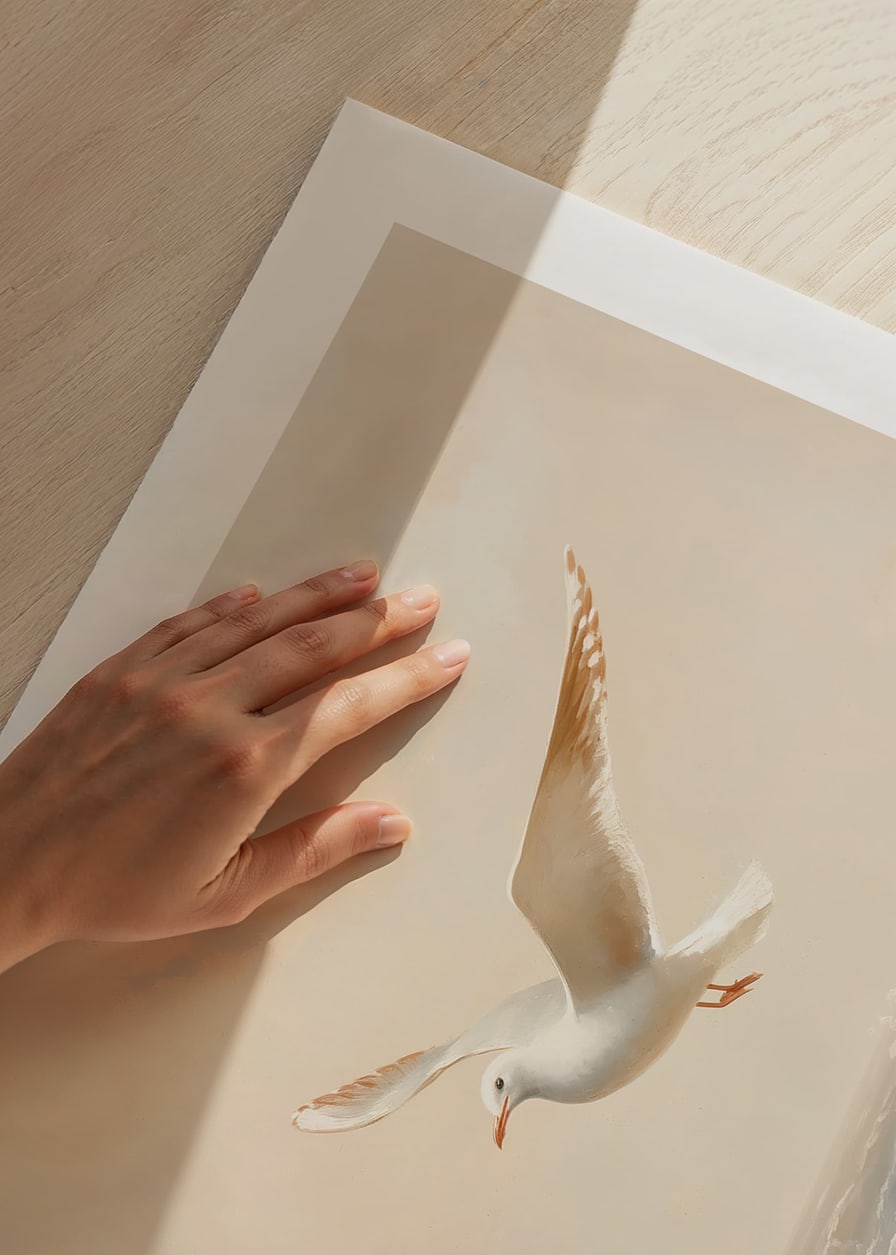 En poster av en mås i flykt över havets skummande vågor-12