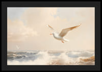 En poster av en mås i flykt över havets skummande vågor-4