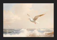 En poster av en mås i flykt över havets skummande vågor-5