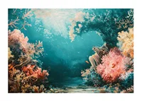 A poster of a vibrant underwater landscape with sunlit corals-1