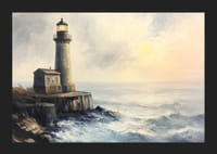 En atmosfærisk plakat av et majestetisk fyrtårn på den brusende kysten-5