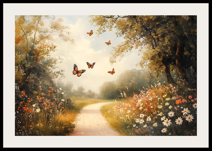 A poster of a sunny forest path surrounded by flower meadows-12