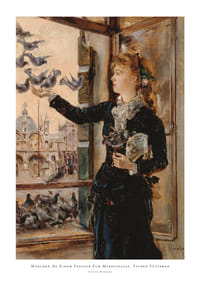 Mädchen An Einem Fenster Zum Markusplatz, Tauben Fütternd By Anton Romako -1