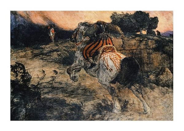 Plagát Astolf Riding Away with the Head of Orill By Arnold Böcklin