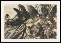 ‘I flee for the first time and am pursued_ Warfather follows close By Arthur Rackham-4