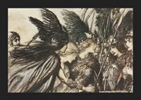 ‘I flee for the first time and am pursued_ Warfather follows close By Arthur Rackham-7
