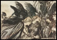 ‘I flee for the first time and am pursued_ Warfather follows close By Arthur Rackham-8