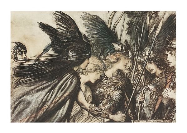 Plagát I Flee For The First Time And Am Pursued Warfather Follows Close By Arthur Rackham