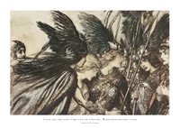 ‘I flee for the first time and am pursued_ Warfather follows close By Arthur Rackham-1