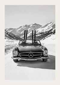 Poster på två skidåkare som tar sin Mercedes hem från bergen-3