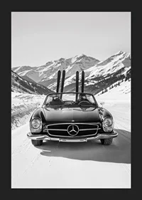 Poster på två skidåkare som tar sin Mercedes hem från bergen-5