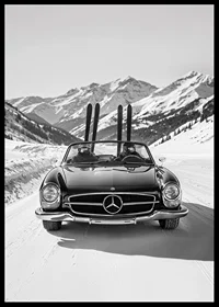 Poster på två skidåkare som tar sin Mercedes hem från bergen-6