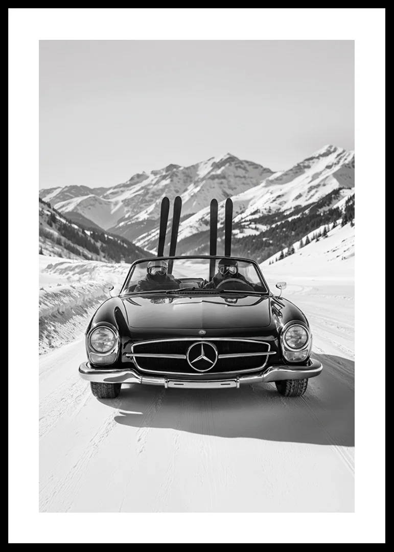Poster på två skidåkare som tar sin Mercedes hem från bergen-12