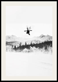 Poster of a skier in the Alps jumping between treetops-2