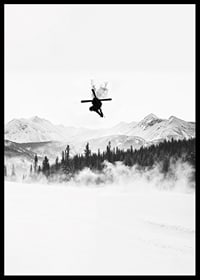 Poster of a skier in the Alps jumping between treetops-6