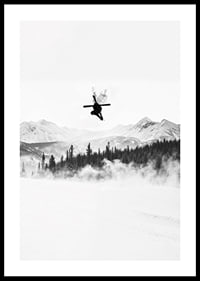Poster of a skier in the Alps jumping between treetops-0