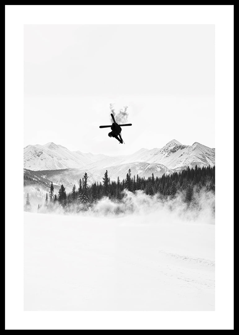 Poster of a skier in the Alps jumping between treetops-12
