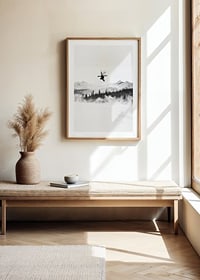Poster of a skier in the Alps jumping between treetops-8