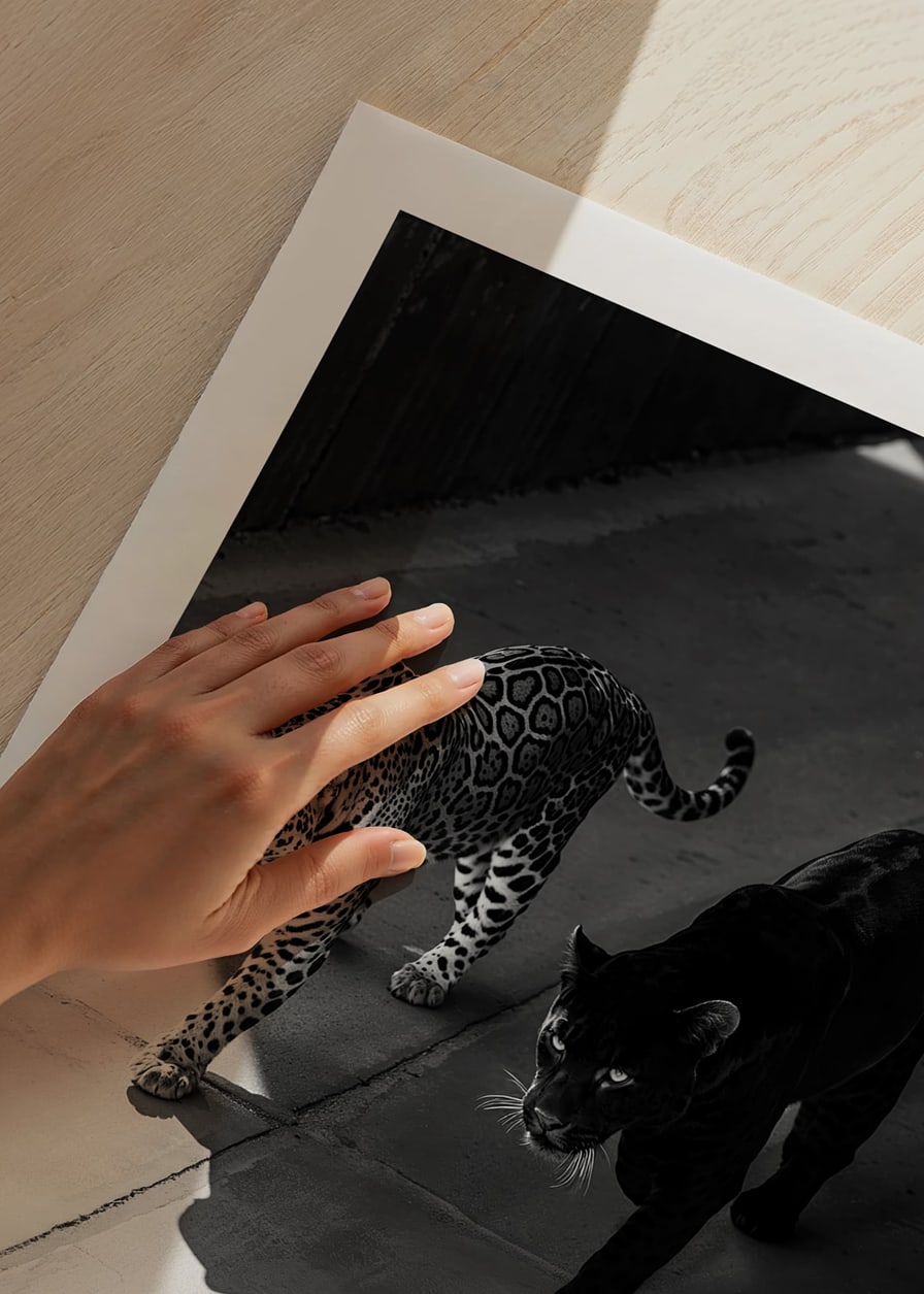 Poster showing a black panther and a leopard side by side-12