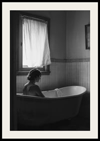 A poster with a woman sitting in her bathtub and thinking-2