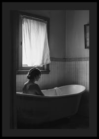 A poster with a woman sitting in her bathtub and thinking-4