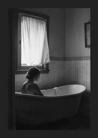 A poster with a woman sitting in her bathtub and thinking-5